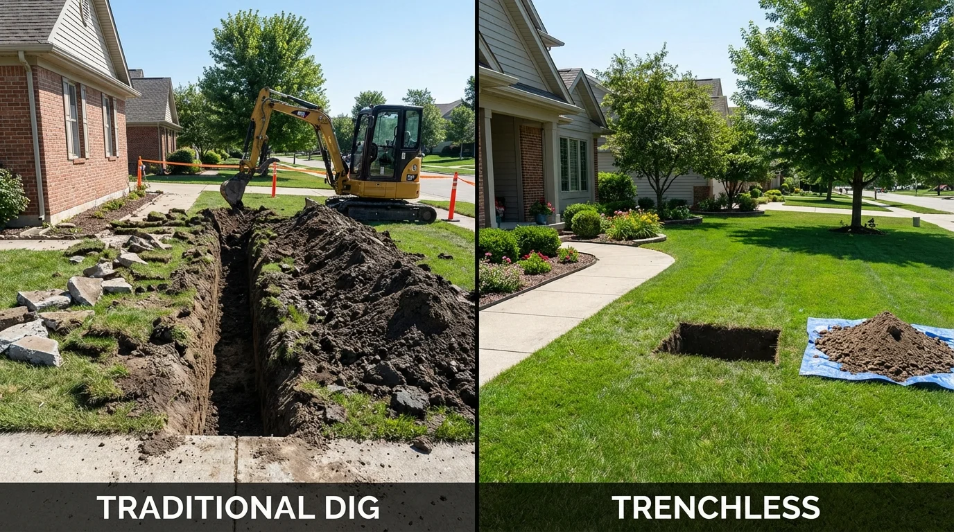 Trenchless sewer repair with minimal yard damage versus traditional excavation in Frederick, MD
